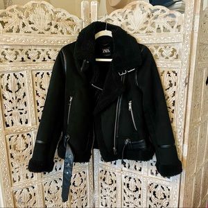 Zara Sherpa Biker DOUBLE FACED JACKET